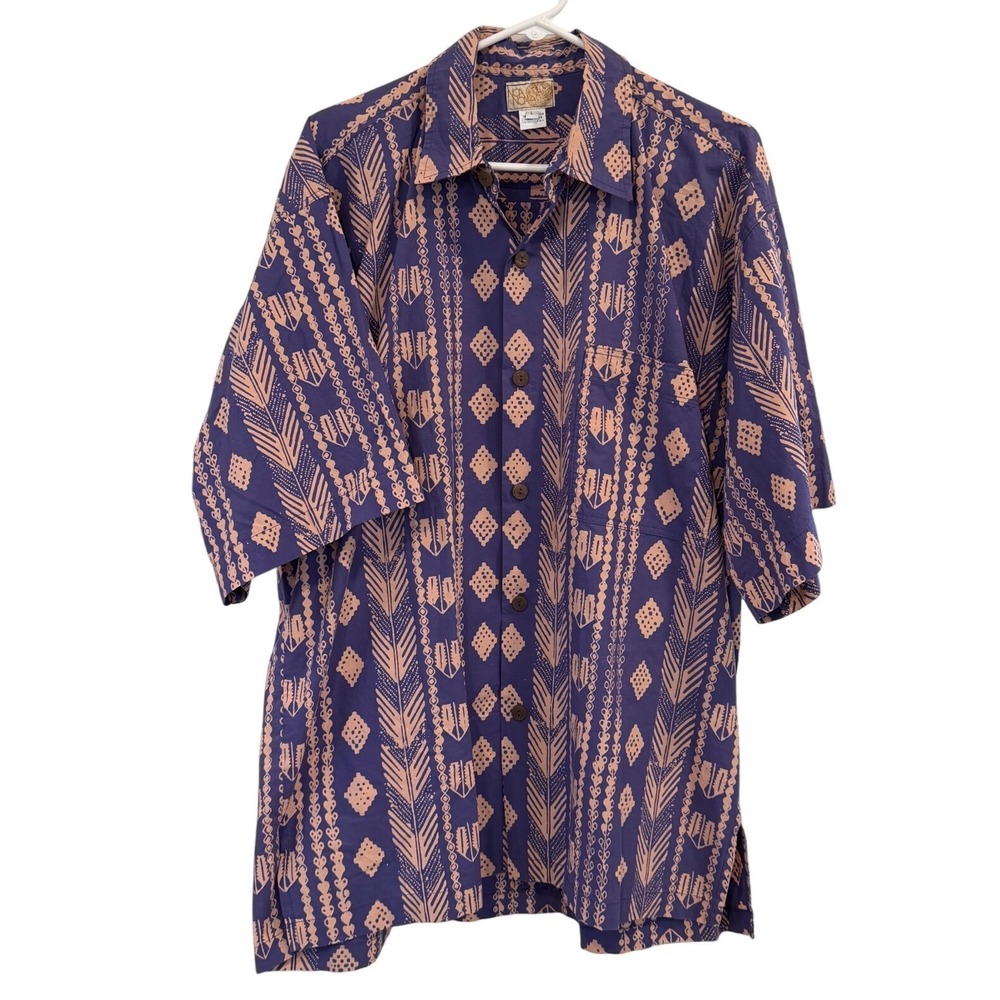 Noa Noa Hawaii Mens Large Purple Batik Hand Made Cotton Aloha Shirt Indonesia